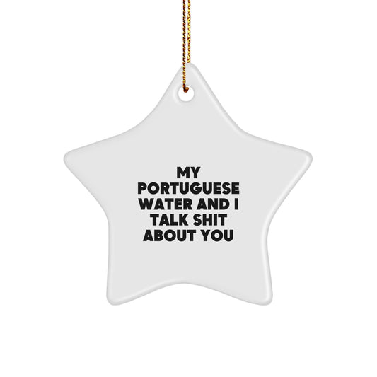 Funny Portuguese Water Dog Gifts for Men, White Star Ornament with My Portuguese Water And I Talk Shit About You Quote, Christmas Unique Gifts from Men - Image 1