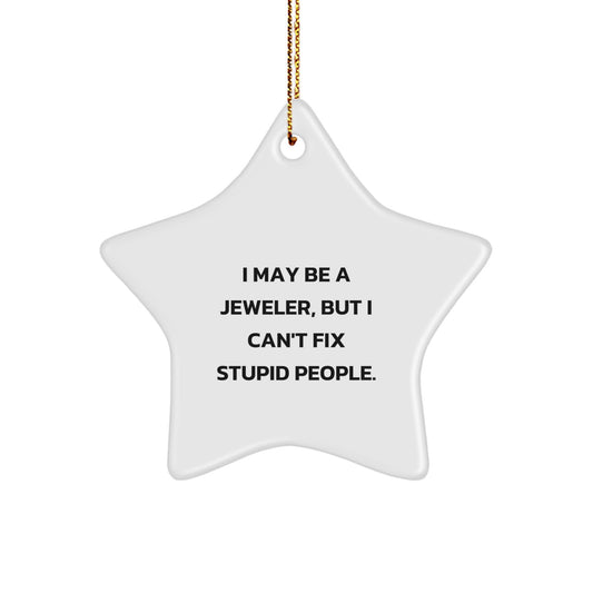 Gifts from Friends for the Funny Jeweler Star Ornament, Cute White Star Shaped MDF Decor with Gold Cord, Christmas Unique Gift for Jeweler Enthusiast, Star Ornament, Jeweler Gifts - Image 1
