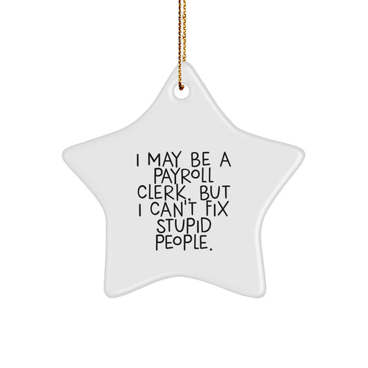 Funny Payroll Clerk Gifts, I May Be A Payroll Clerk, But I Can't Fix Stupid People. Star Ornament for Men, Women, Coworkers, Friends, Family - Gifts from Men, Women, Coworkers, Friends, Family - Image 1