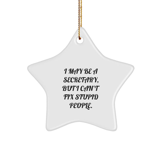 Funny Gifts from Men to Women Secretaries - 'I May Be A Secretary, But I Can't Fix Stupid People' Christmas Star Ornament - Image 1