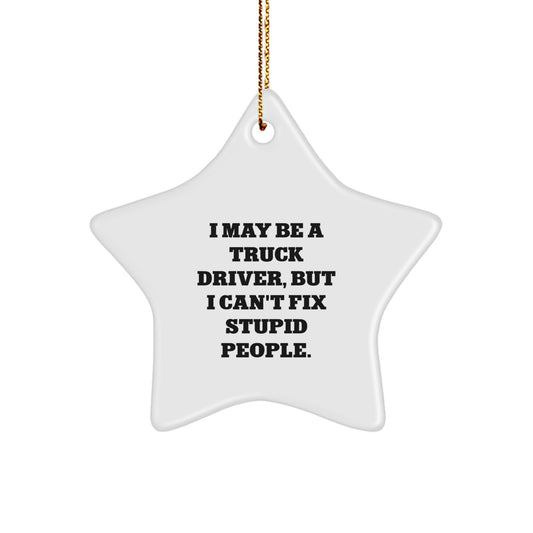 Funny Truck Driver Gifts | 'I May Be A Truck Driver, But I Can't Fix Stupid People.' Star Ornament for Christmas, Gifts from Men to Friends, Family, or Coworkers - Image 1