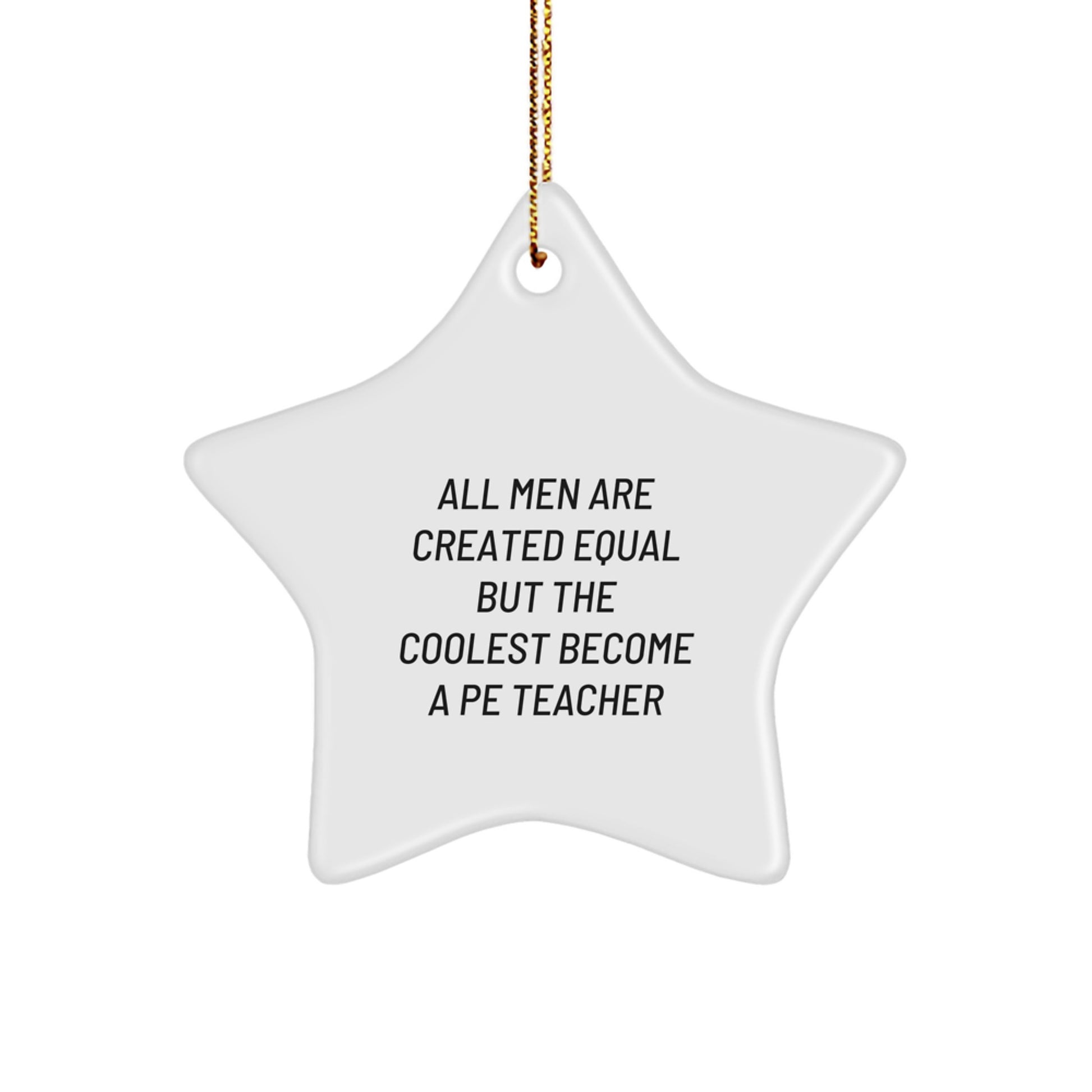 Funny PE Teacher Gifts for Men, Star Ornament, 'All Men Are Created Equal But The Coolest Become A Pe Teacher', Christmas Unique Gifts from Friends to Family - Image 1
