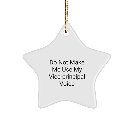 Funny Vice-principal Gifts from Friends to Friends - Christmas Unique Star Ornament, 'Do Not Make Me Use My Vice-principal Voice' Quote, Star Shaped, White Color - Image 1