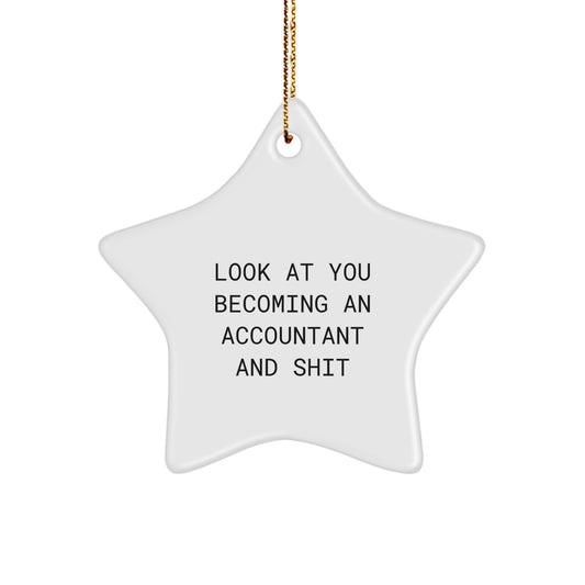 Funny Accountant Star Ornament Gifts from Friends for Him, Celebrate Christmas Unique Gift for Accountant Men, White Star Shaped MDF with Sublimation Printing, Gold Cord Included - Image 1
