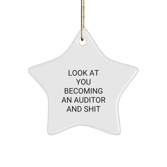 Funny Auditor Star Ornament Gifts from Family to Friends, Christmas Unique Gifts for Auditor, Look At You Becoming An Auditor Star Shaped Decor - Image 1