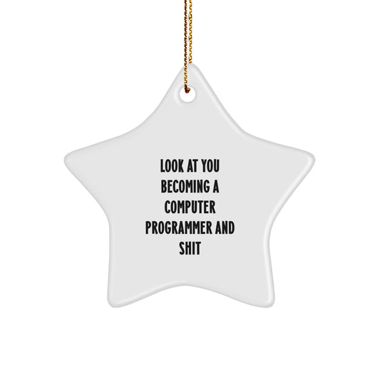 Funny Computer Programmer Gifts, Star Ornament for Men, Women, Friends, Coworkers, Family, 'Look At You Becoming A Computer Programmer And Shit' Quote, Christmas Unique Gifts from Friends - Image 1