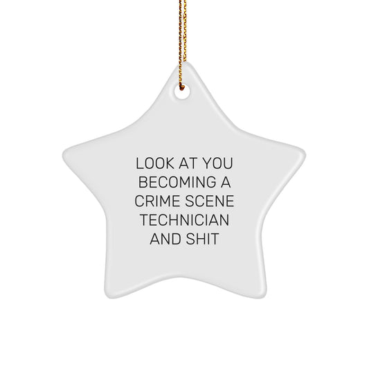 Funny Crime Scene Technician Star Ornament Gifts from Friends for Men, White Star Shaped with Sublimation Printing, Perfect Christmas Unique Gifts for Crime Scene Technician Lovers - Image 1