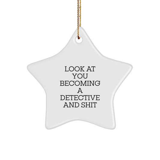 Funny Detective Star Ornament Gifts for Men from Family, White Star Shaped Decorative Christmas Unique Gifts for Detective Lover - Image 1