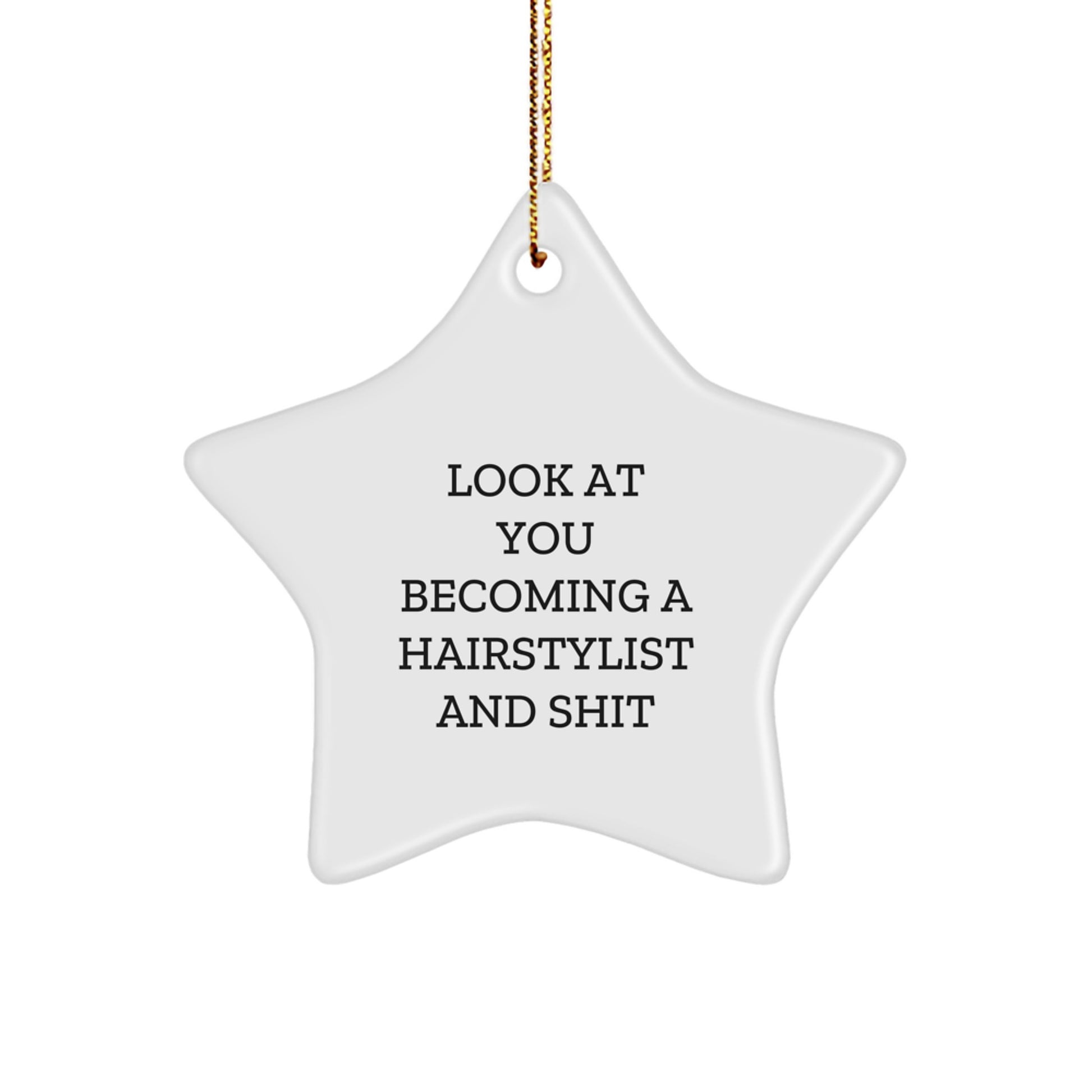 Funny Hairstylist Gifts from Men, Christmas Unique Star Ornaments for Hairstylist Friends, Look At You Becoming A Hairstylist And Shit Inspiration - Image 1