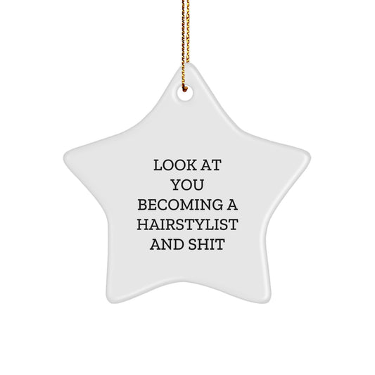 Funny Hairstylist Gifts from Men, Christmas Unique Star Ornaments for Hairstylist Friends, Look At You Becoming A Hairstylist And Shit Inspiration - Image 1