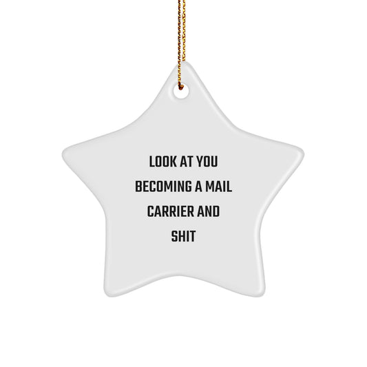 Funny Mail Carrier Gifts, Star Ornament Christmas Memorable Present for Mail Carrier, Look At You Becoming A Mail Carrier And Shit Decor - Image 1