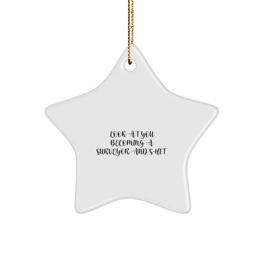Funny Surveyor Star Ornament Gifts from Friends for Men, Women, or Coworkers - Look At You Becoming A Surveyor And Shit - Image 1