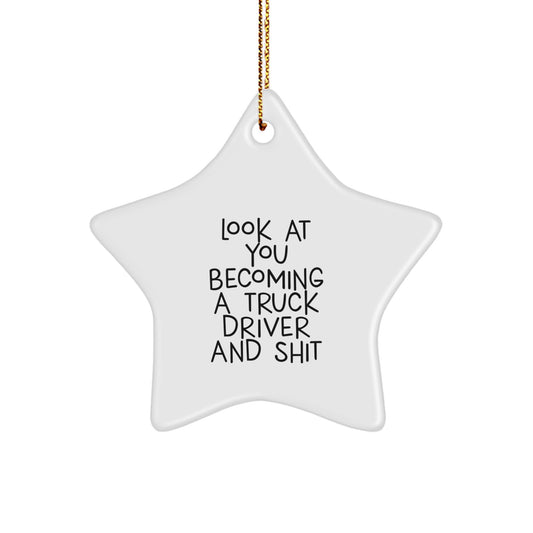 Funny Truck Driver Gifts for Men, Star Ornament with Look At You Becoming A Truck Driver And Shit, Christmas Unique Presents from Friends - Image 1