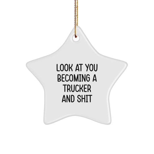 Funny Trucker Star Ornament Gifts from Family to Trucker - Image 1