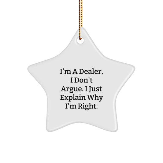 Funny Dealer Gifts for Men, Star Ornament with Gold Cord, Unique Christmas Decorations from a Confident Dealer - Image 1