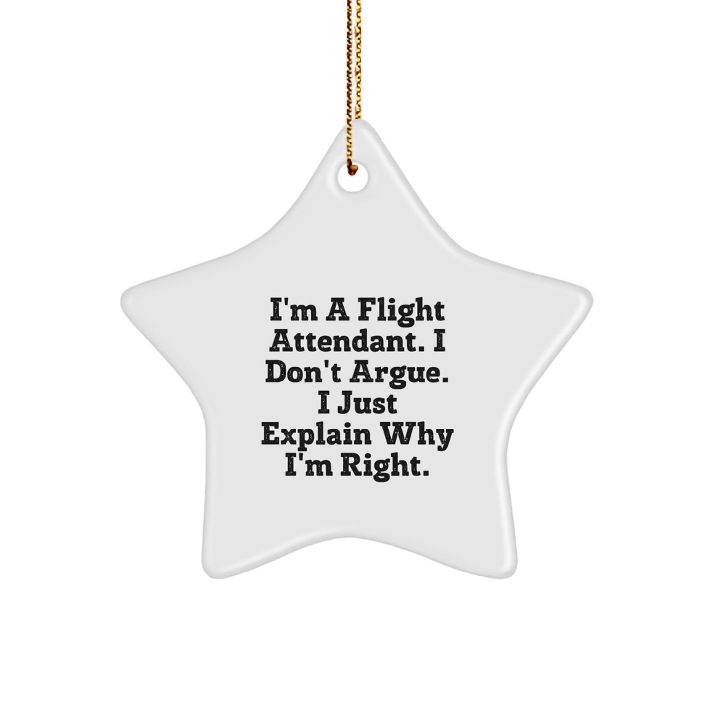Funny Flight Attendant Gifts from Friends - Flight Attendant Star Ornament for Christmas Unique Gifts with I'm A Flight Attendant. I Don't Argue. I Just Explain Why I'm Right. - Image 1