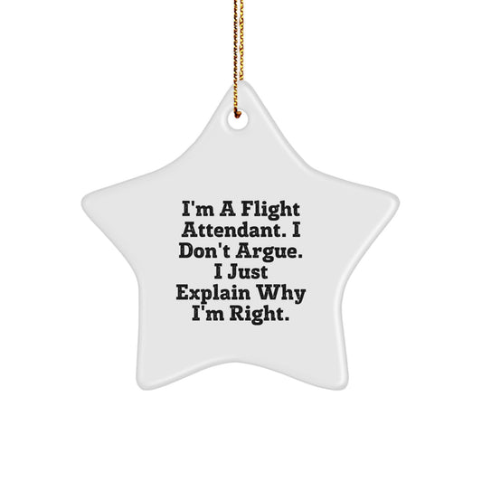 Funny Flight Attendant Gifts from Friends - Flight Attendant Star Ornament for Christmas Unique Gifts with I'm A Flight Attendant. I Don't Argue. I Just Explain Why I'm Right. - Image 1