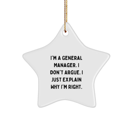 Funny General Manager Gifts from Friends, Unique Star Ornament for Christmas Unique Gifts, Inspirational Quote for General Managers - Image 1