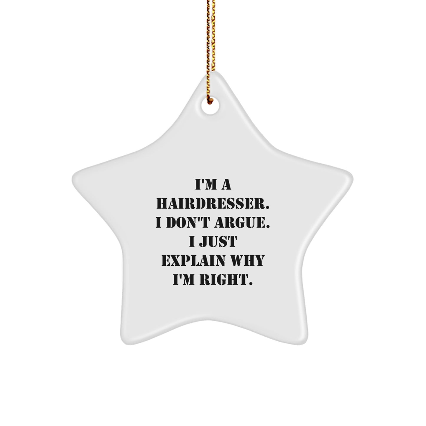 Funny Hairdresser Gifts from Friends for Hairdresser, Christmas Unique Star Ornament with 'I'm a Hairdresser I Don't Argue I Just Explain Why I'm Right', Hairdresser Star Decorating - Image 1
