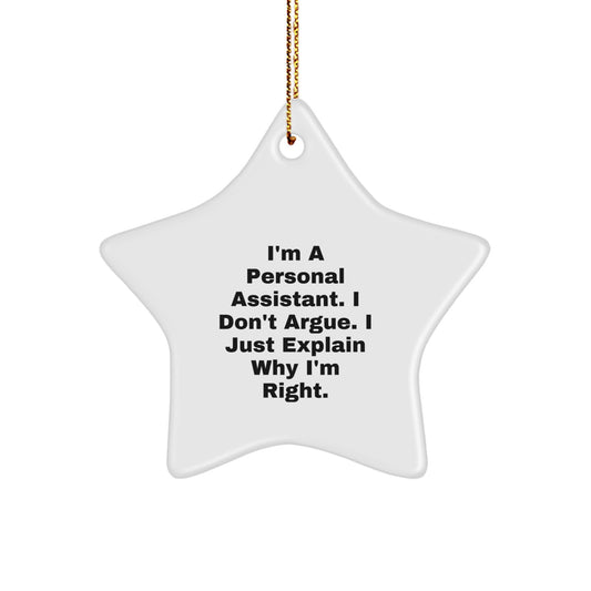 Funny Christmas Unique Gifts from Friends for Personal Assistant Star Ornament, Cute Inspirational Quote, White Star Shaped Decorations - Image 1