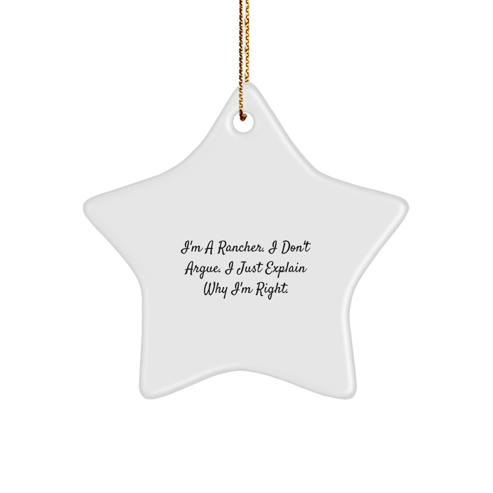 Funny Rancher Christmas Unique Gifts from Friends for Men, Unique Star Ornament, I'm A Rancher. I Don't Argue. I Just Explain Why I'm Right. - Image 1