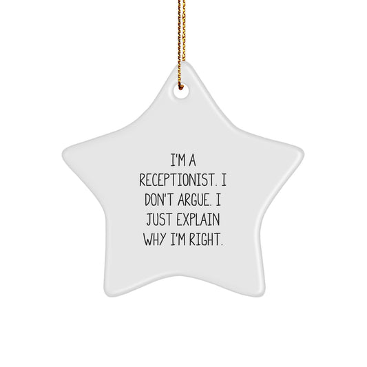 Funny Quote Star Ornament for Receptionist Gifts, Christmas Unique Decorations from Coworkers - Image 1