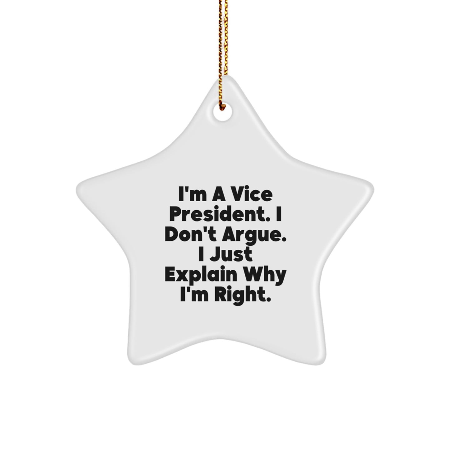 Funny Vice President Gifts from Friends - Star Ornament with Quote - 'I'm A Vice President. I Don't Argue. I Just Explain Why I'm Right.' for Vice President Men at Christmas - Image 1
