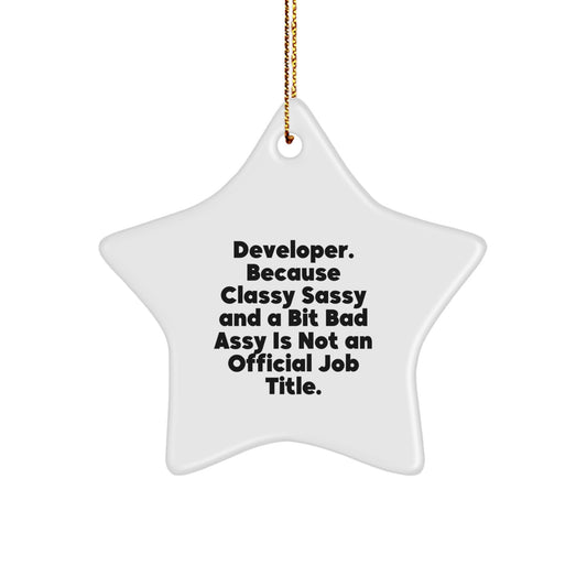 Funny Developer Gifts for Men - Developer Quotes Star Ornament, Gift from Family for Code Lover's Christmas, Classy Sassy and a Bit Fearlessy - Image 1