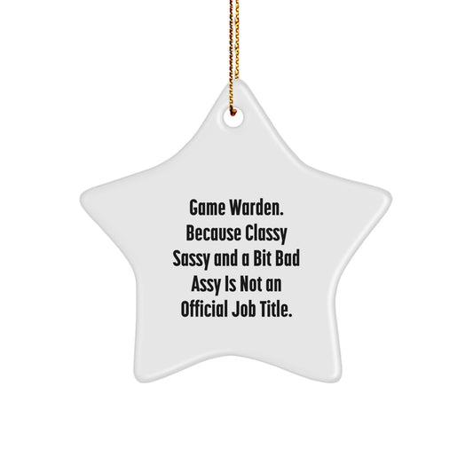 Funny Game Warden Gifts for Men Christmas Unique Star Ornament from Friends, 'Game Warden. Because Classy Sassy And A Bit Fearlessy Is Not An Official Job Title.' - Image 1