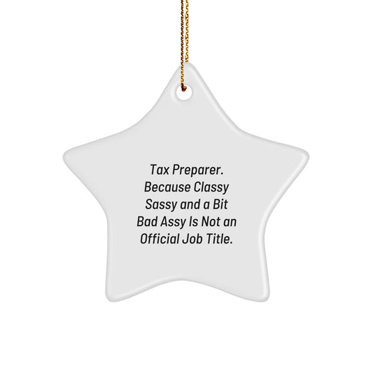 Funny Gifts from Coworkers, Tax Preparer Star Ornament, Christmas Unique Decorations, Star Shaped, White, Gifts for Tax Preparer, Classy Sassy and a Bit Fearlessy Is Not an Official Job Title - Image 1