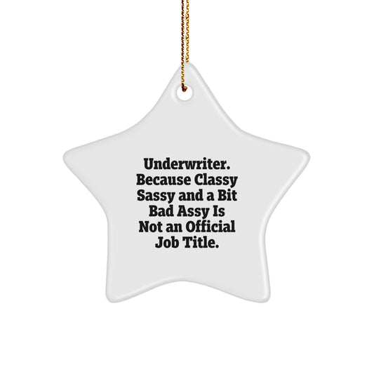Funny Underwriter Gifts, Star Ornament for Christmas Unique Gifts from Friends to Underwriter, 'Underwriter. Because Classy Sassy And A Bit Fearlessy Is Not An Official Job Title.' - Image 1
