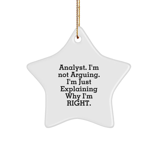 Funny Analyst Gifts from Friends, Men, Women, or Coworkers for Christmas Unique Star Ornament, I'm Not Arguing. I'm Just Explaining Why I'm Right. Star Shaped White Color Decor - Image 1