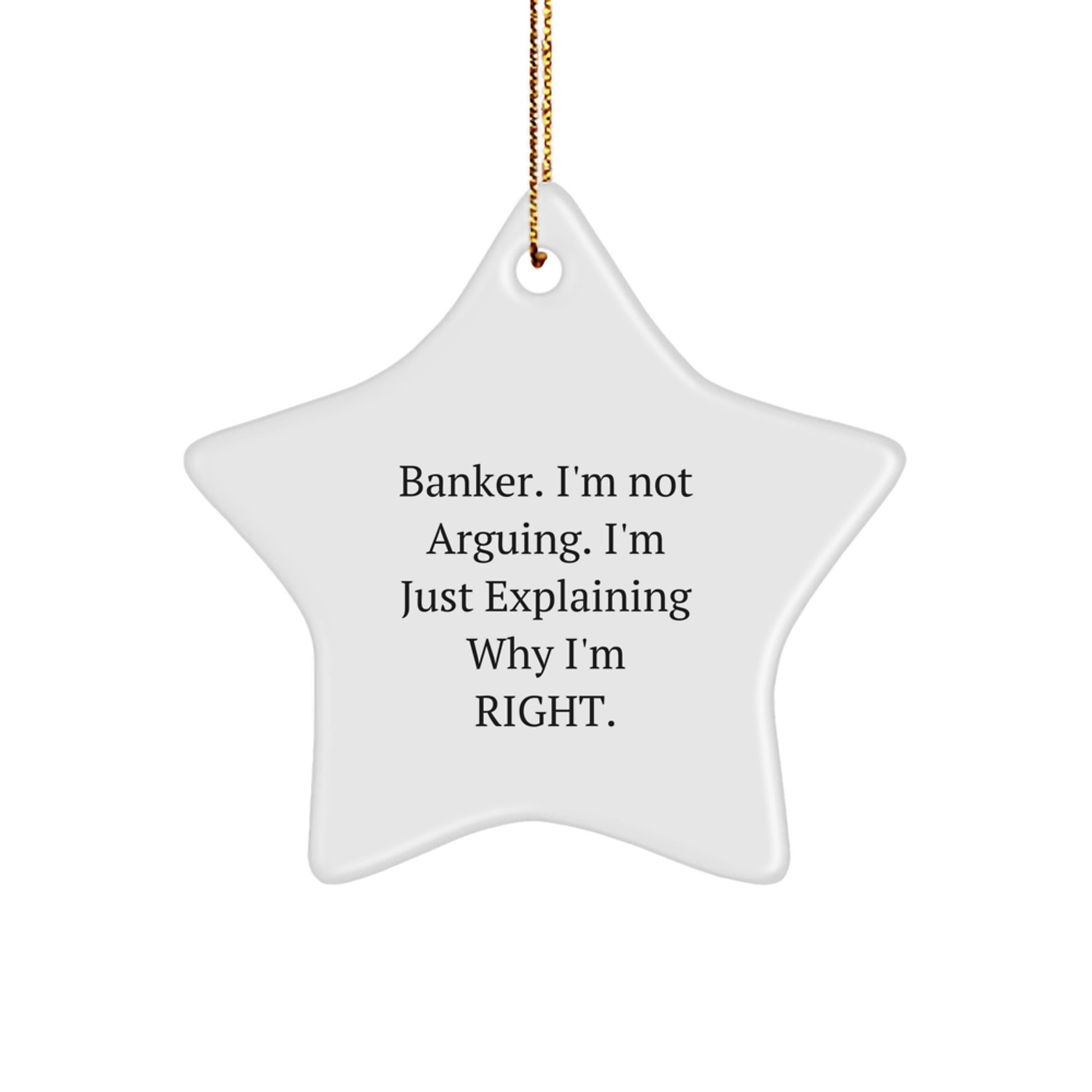 Funny Banker Gifts from Friends for Banker Christmas Unique Star Ornament, 'I'm Not Arguing. I'm Just Explaining Why I'm Right.' - Image 1