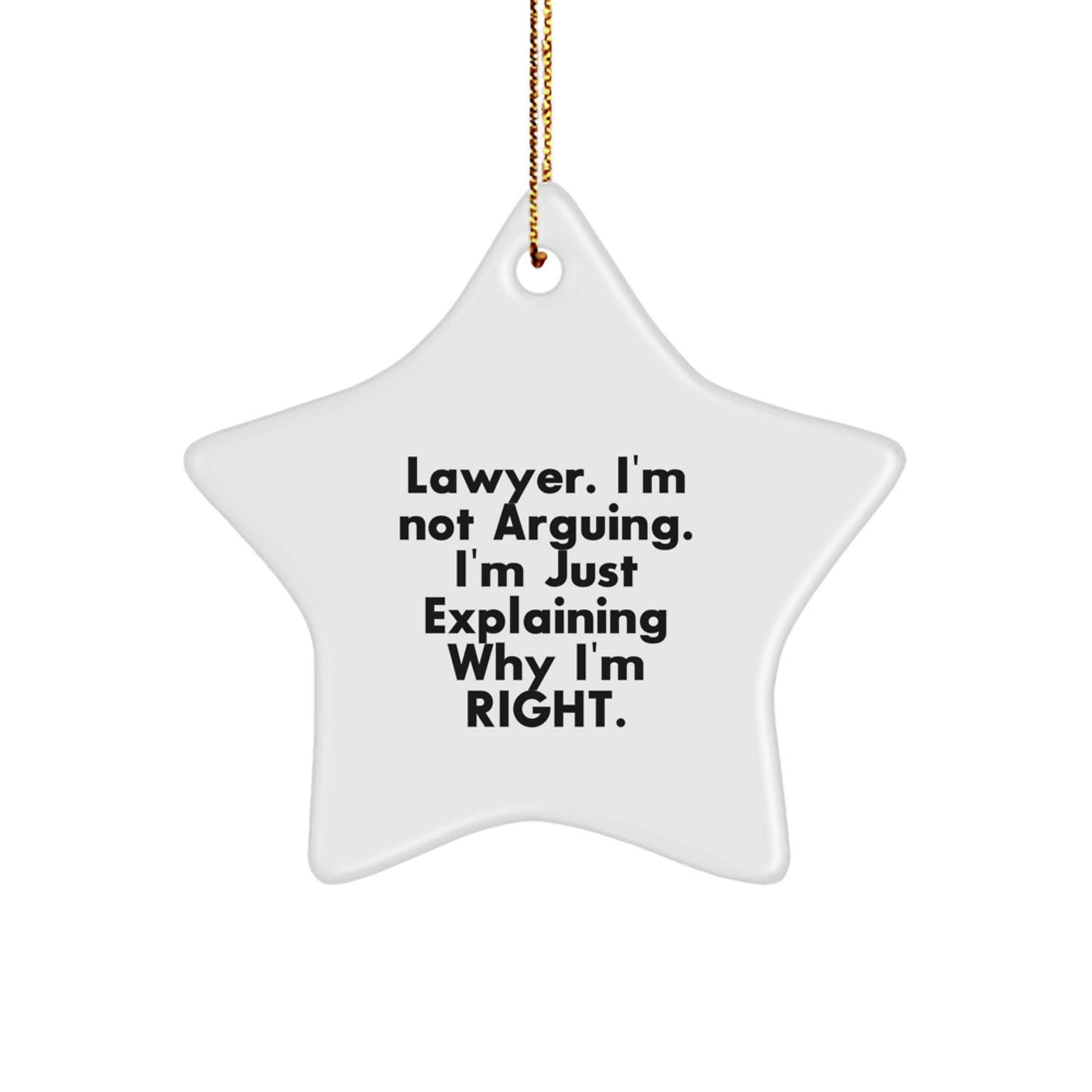 Funny Lawyer Gifts: 'I'm Not Arguing. I'm Just Explaining Why I'm Right.' Star Ornament for Christmas - Image 1