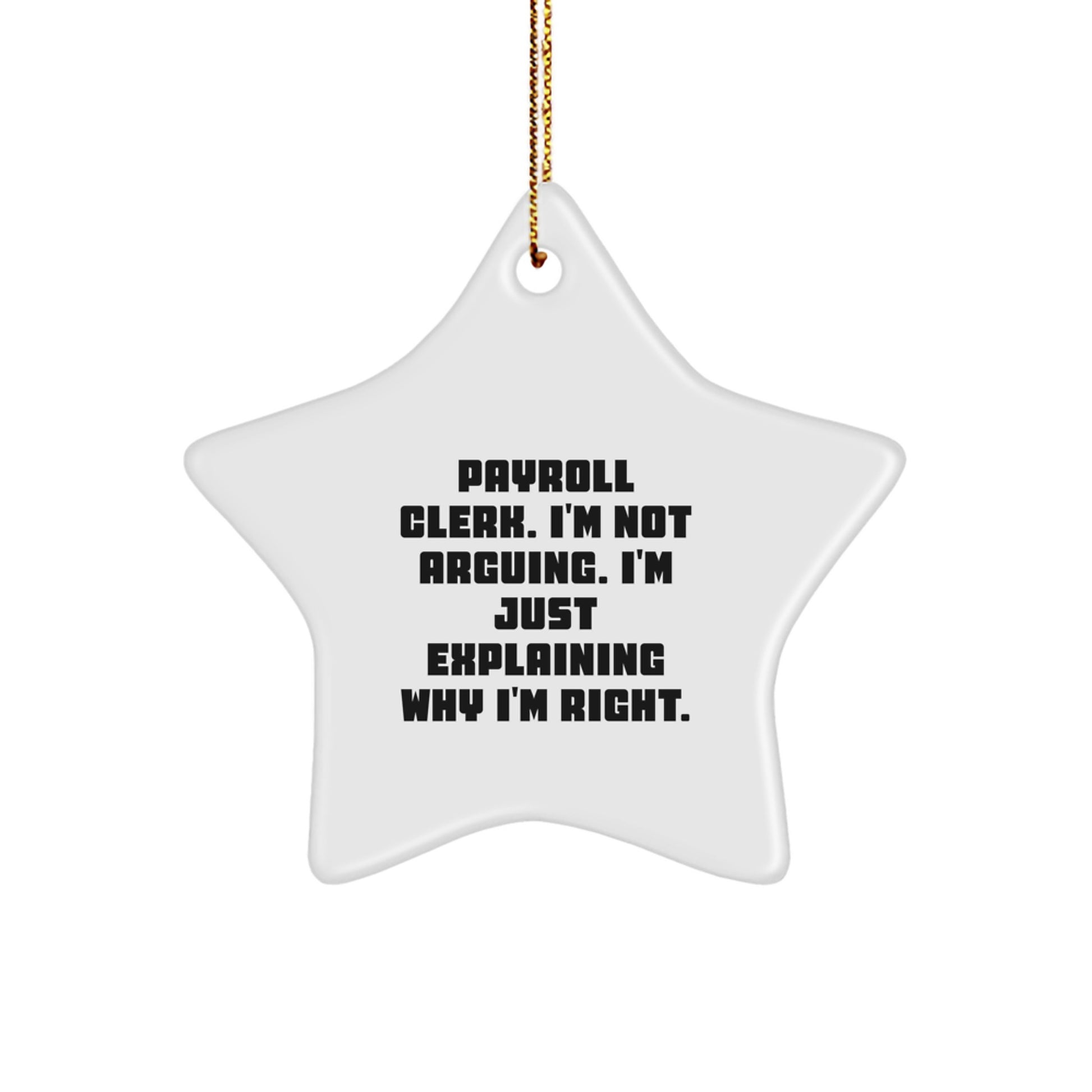 Payroll Clerk Gifts from Friends, Payroll Clerk Humor, Christmas Star Ornament, 'I'm Not Arguing. I'm Just Explaining Why I'm Right.' Funny Quote, Gifts for Payroll Clerk, Star Shaped Decorations - Image 1