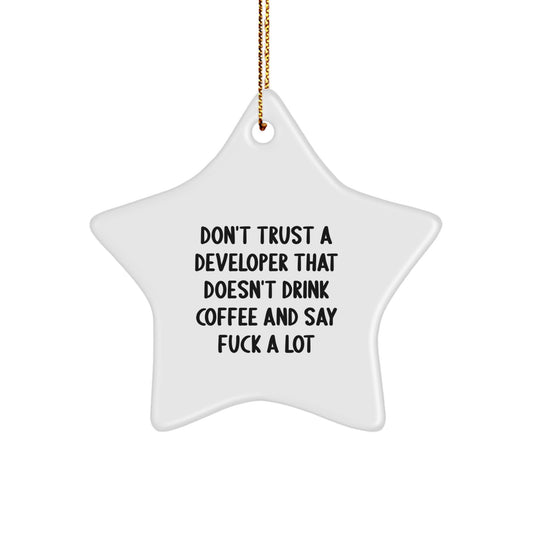 Funny Developer Gifts from Friends - Don't Trust A Developer That Doesn't Drink Coffee And Say F--k A Lot - Star Ornament for Developers Men Women Coworkers Family - Image 1