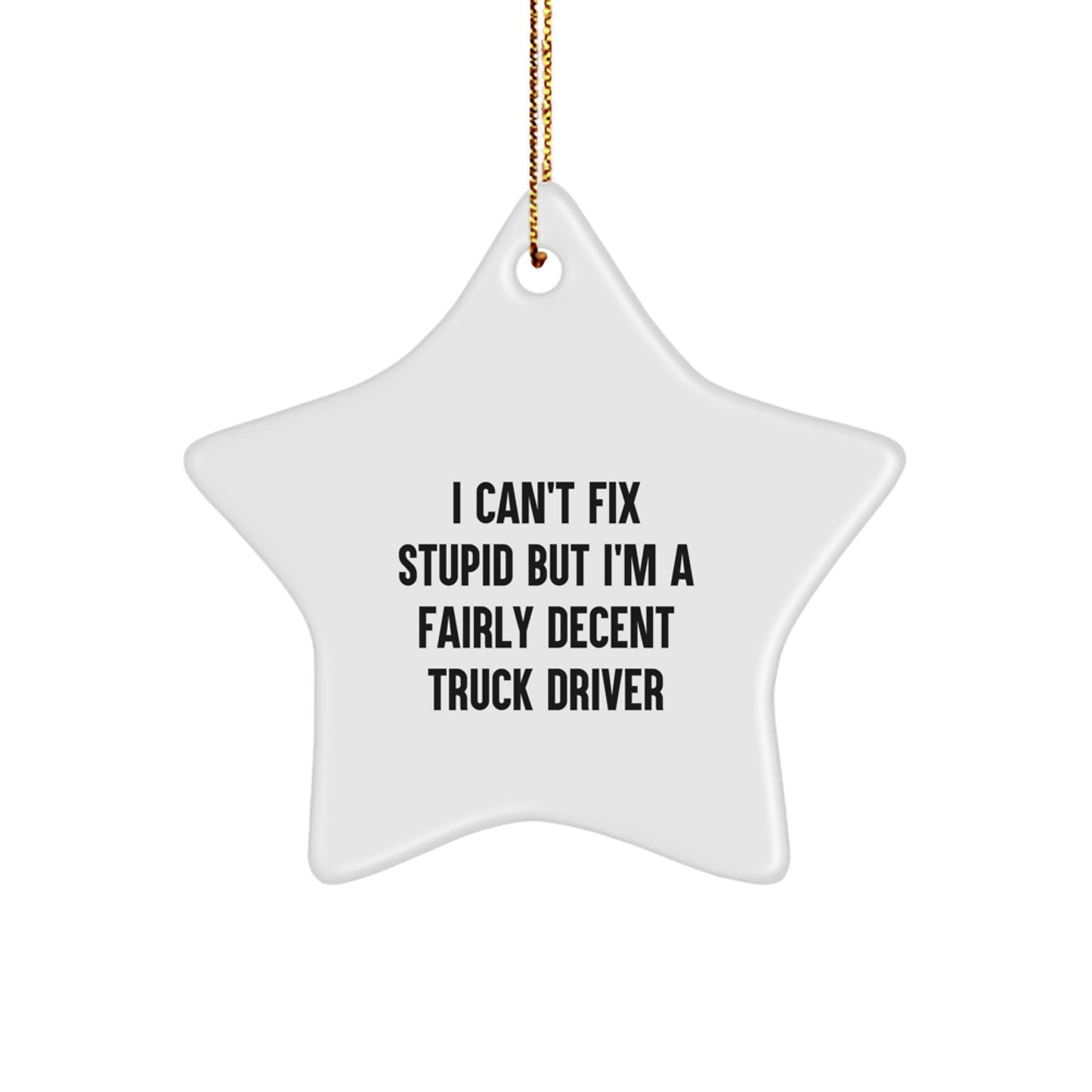 Funny Truck Driver Gifts for Men, Star Ornament with I Can't Fix Stupid Quote, Christmas Unique Decorations from Friends - Image 1