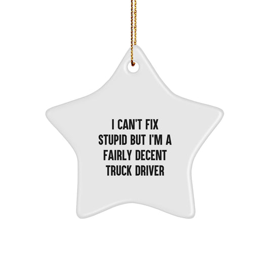 Funny Truck Driver Gifts for Men, Star Ornament with I Can't Fix Stupid Quote, Christmas Unique Decorations from Friends - Image 1