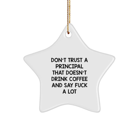 Funny Principal Gifts: 'Don't Trust A Principal That Doesn't Drink Coffee And Say F--k A Lot' Star Ornament, Gifts from Men to Friends, Gifts for Principal, Perfect for Christmas - Image 1