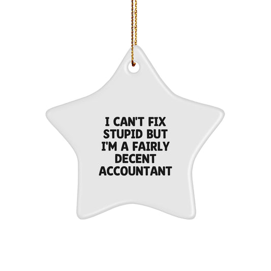 Funny Accountant Gifts for Men - 'I Can't Fix Stupid' Star Ornament, White, Christmas Unique Gifts from Family - Image 1