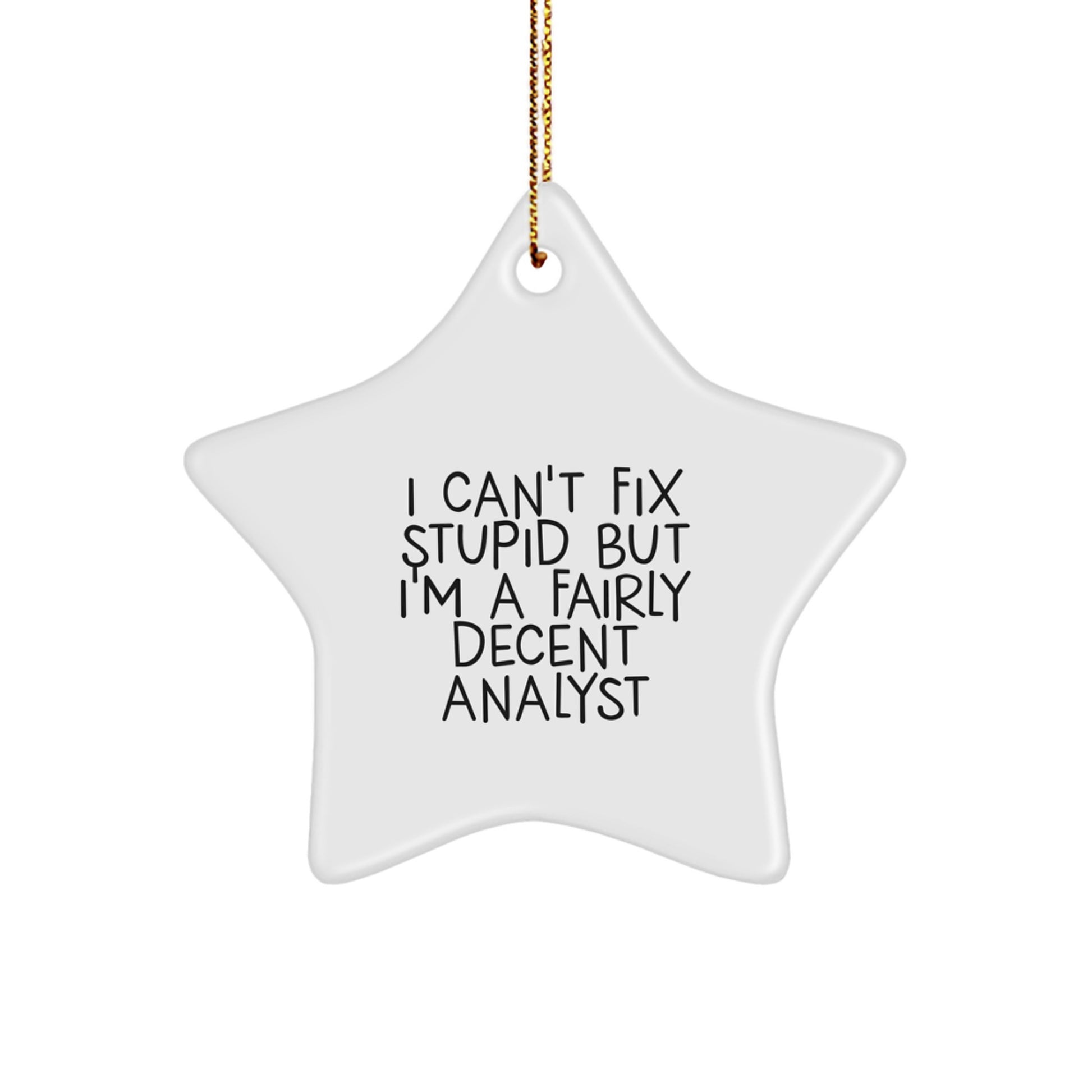 Funny Analyst Gifts for Men - 'I Can't Fix Stupid But I'm A Fairly Decent Analyst' Star Ornament, Christmas Unique Gifts from Friends - Image 1