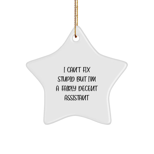 Funny Assistant Gifts - I Can't Fix Stupid But I'm A Fairly Decent Star Ornament for Christmas, Gifts from Friends to Assistant, Star-Shaped MDF Decoration - Image 1