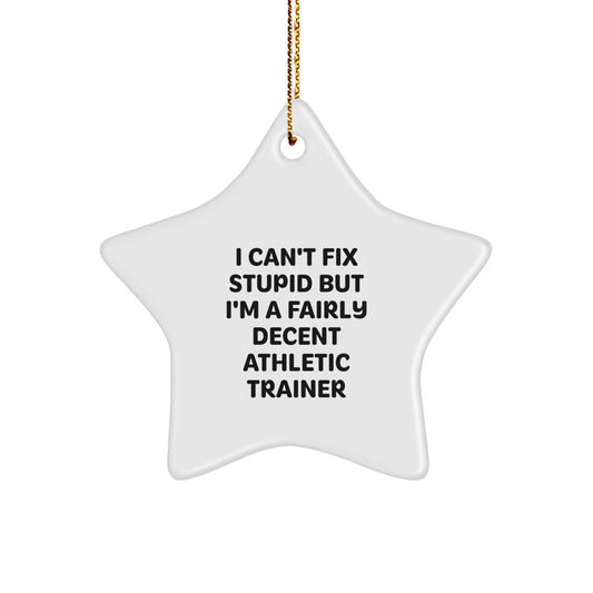 Funny Athletic Trainer Gift for Men, Star Ornament for Christmas Unique Gifts from Friends, Inspirational Quote 'I Can't Fix Stupid But I'm A Fairly Decent Athletic Trainer' - Image 1