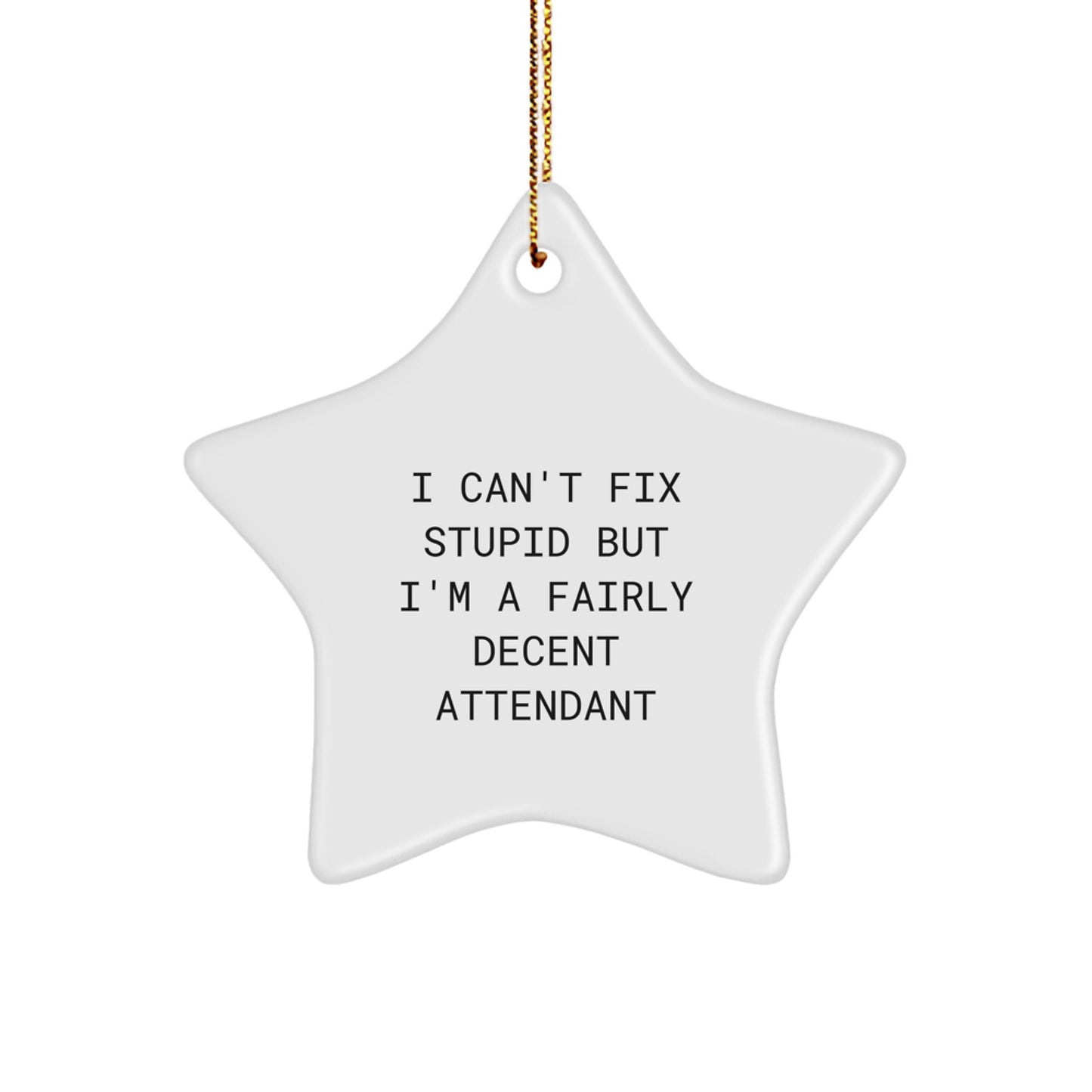 Funny Attendant Gifts from Men or Women - I Can't Fix Stupid But I'm A Fairly Decent Attendant Star Ornament for Christmas Unique Gifts - Image 1