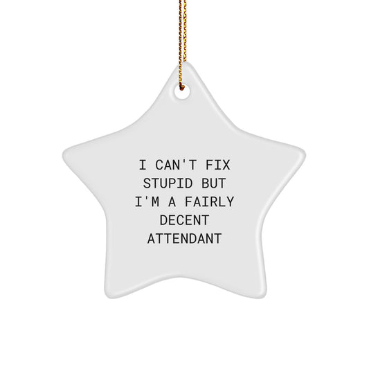 Funny Attendant Gifts from Men or Women - I Can't Fix Stupid But I'm A Fairly Decent Attendant Star Ornament for Christmas Unique Gifts - Image 1
