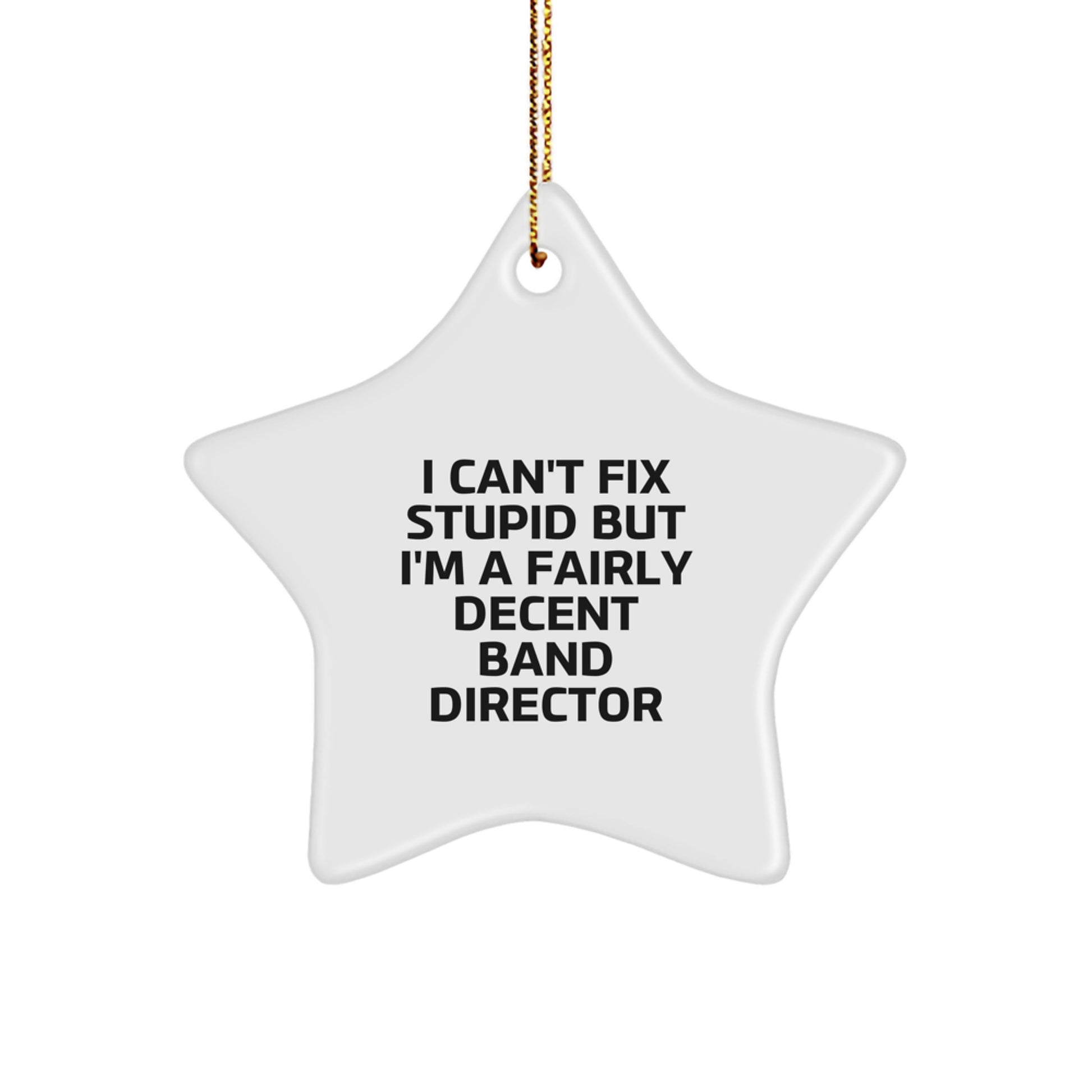 Funny Band Director Gifts from Friends for Christmas - 'I Can't Fix Stupid' Star Ornament, Unique Gifts for Men - Image 1