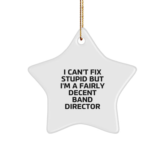 Funny Band Director Gifts from Friends for Christmas - 'I Can't Fix Stupid' Star Ornament, Unique Gifts for Men - Image 1