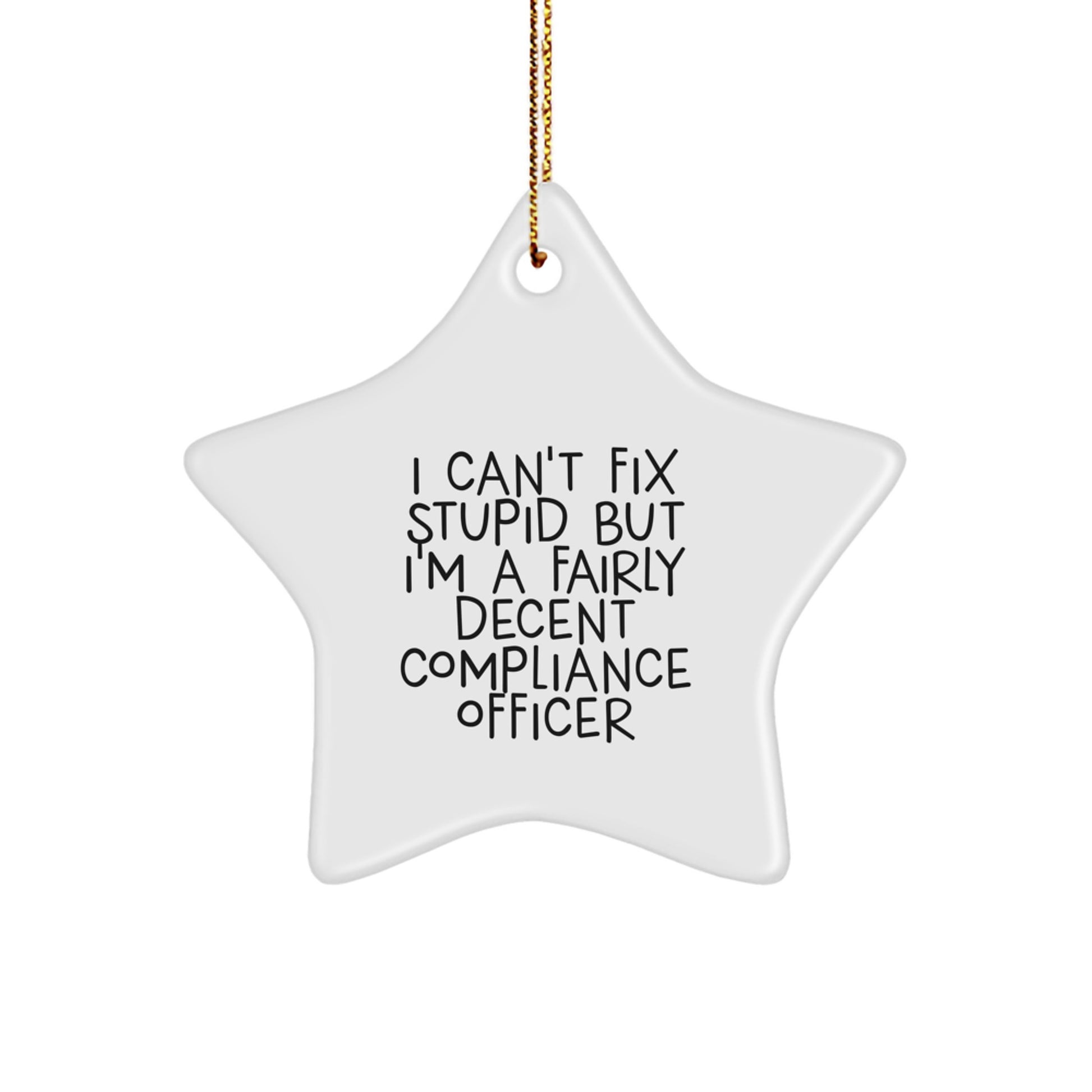 Funny Compliance Officer Gifts, I Can't Fix Stupid But I'm A Fairly Decent Compliance Officer Star Ornament, Christmas Unique Gifts from Friends to Coworkers, Family - Image 1