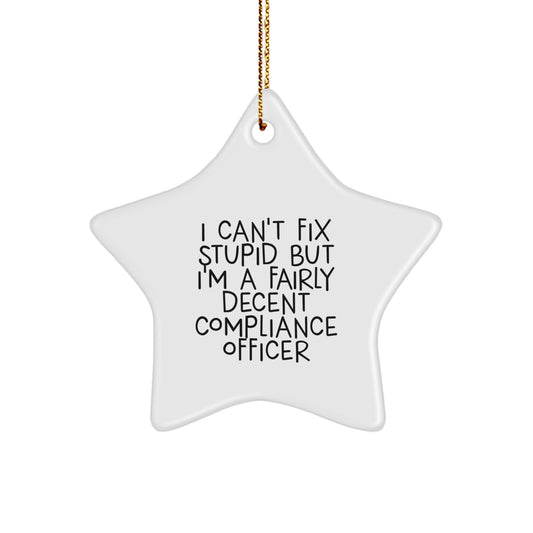 Funny Compliance Officer Gifts, I Can't Fix Stupid But I'm A Fairly Decent Compliance Officer Star Ornament, Christmas Unique Gifts from Friends to Coworkers, Family - Image 1