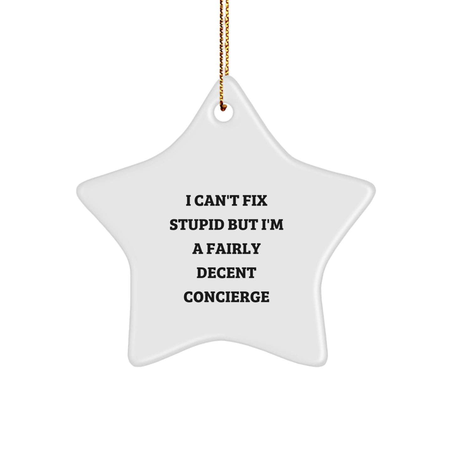 Funny Concierge Gifts for Men, Women, Friends, and Family - Star Ornament with Inspirational Quote 'I Can't Fix Stupid...' - Image 1
